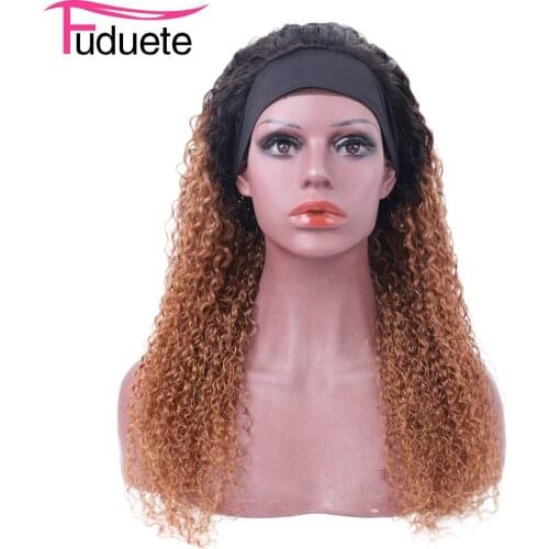 Curly Headband Wig Human Hair 1b/27 Ombre Indian Hair Wigs Remy No Glue Full Machine Scarf Wig 200% Density Fuduete