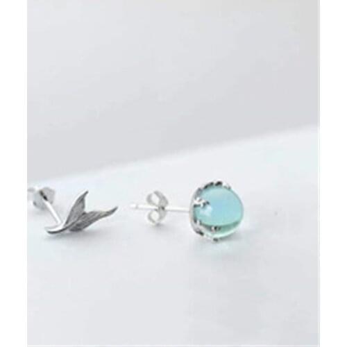 Popular Silver Color Blue Crystal Cute Mermaid Stud Earring for Women Wedding Ear Pierced Earings Creative Fashion Jewelry