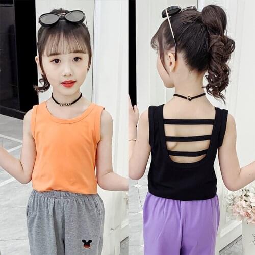 Summer Girls Vest 2021 New Children Sleeveless T-shirt Teen Outer Wear Suspender Tops Kids Backless Sports Tops
