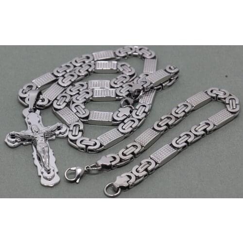 Crucified Jesus Cross with Carved Word Christian Pendant Necklaces Jewelry for Men Heavy Link 11mm Necklaces