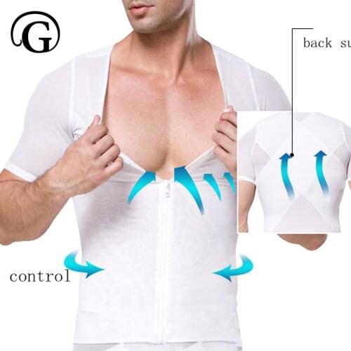 PRAYGER 2pcs Men Gynecomastia Body Tops Slimming Chest Shaper Compression Waist Undershirts Support Back Underwear