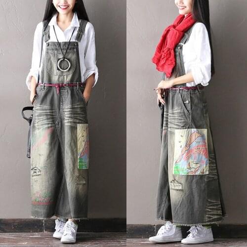 2016 female new autumn handmade distrressed denim braces vintage all-match one-piece dress