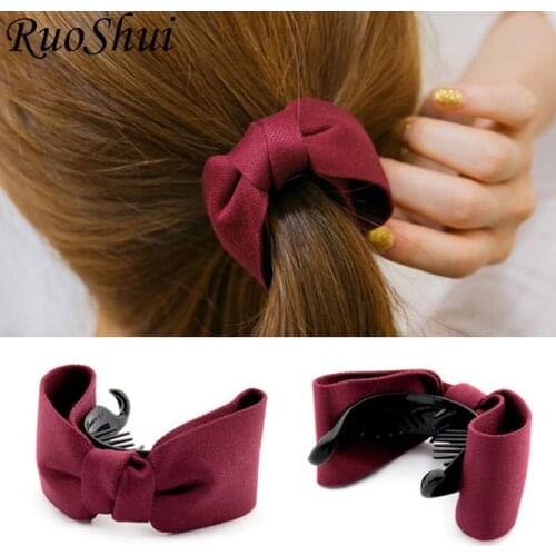 New Korean Fabric Bow Hair Claw Solid Cloth Ties Banana Hair Clips for Women Girls Ponytail Hold Barrette Girl Hair Accessories