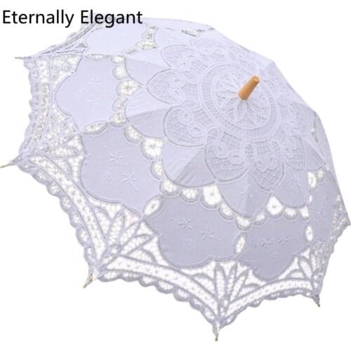 New Lace Umbrella Cotton Embroidery White/Ivory Battenburg Lace Parasol Umbrella Wedding Umbrella Decorations Free Shipping