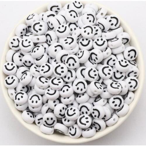 Wholesale 7mm Black White Smile Acrylic Beads Round Flat Spacer Beads For Jewelry Making DIY Crafts Scrapbooking Decoration