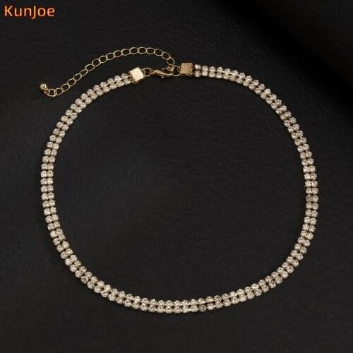 KunJoe Iced Out CZ Hip Hop Double Layer Tennis Chain Choker Necklace Rapper Necklace Women Shiny Jewelry Street Party Jewelry