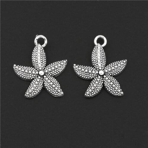 30Pcs Silver Color Starfish Charms Sea Animal Pendant Making Craft Earrings Bracelet Jewelry Wholesales 16X20mm A3126