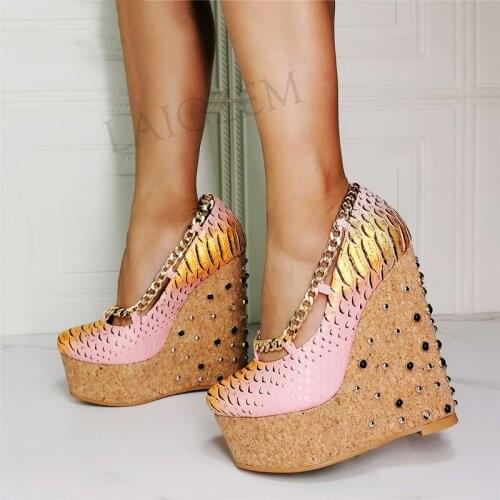 SEIIHEM Women Platform Wedges Pumps Round Toe High Heels Sandals Shoes Woman Height Increase Unisex Cosplay Big Size 43 44 52