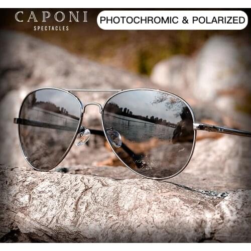CAPONI Avation Sun Glasses For Men Day And Night Photochromic Driving Mens Sunglasses Polarized UV400 Pilot Shades Male BS3104