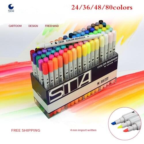 STA 12 24 36 48 80 Colors Artist Double Headed Sketch Marker Set Alcohol Based Manga Art Markers for Design Supplies