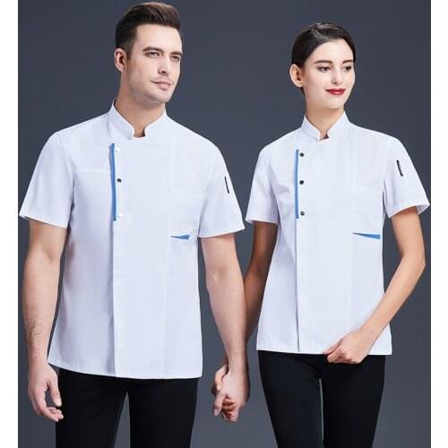 Unisex Chefs Uniform Short Sleeve Jacket for Kitchen Bakery Restaurant Catering Chef Coat Hotel Cooking Barber Shop Cook Suit