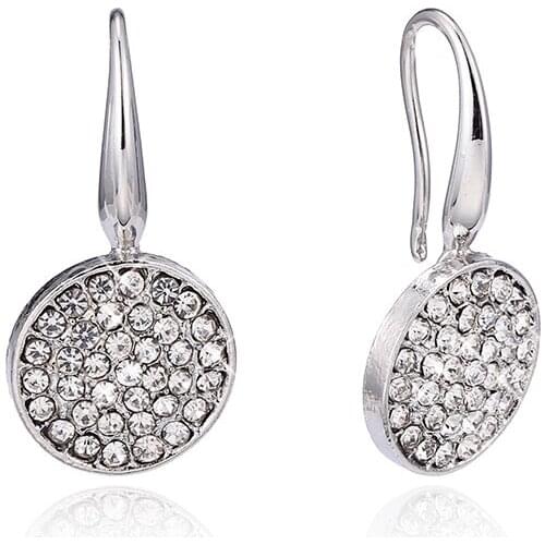 Seialoy Vintage Round Dangle Charm Hook Earring For Women Girls Fine Shiny Crystal Silver Color Eardrop Friends Birthday Gift