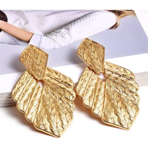 High-Quality Gold Metal Leaf-Shaped Drop Earrings Wholesale Fashion Trend Accessories Jewelry For Women