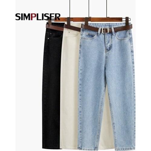 Black Beige Blue Jeans Women Ankle Length Female Denim Trousers 2021 Spring Fashion Straight Jeans Pants High Waisted Capris
