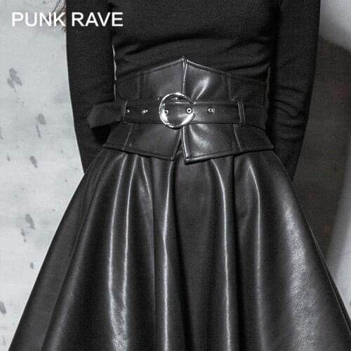 PUNK RAVE Womens Punk Dark High Waist Girdle with Belt Metal Wild Personality PU Leather Women Corset Harajuku Accessories