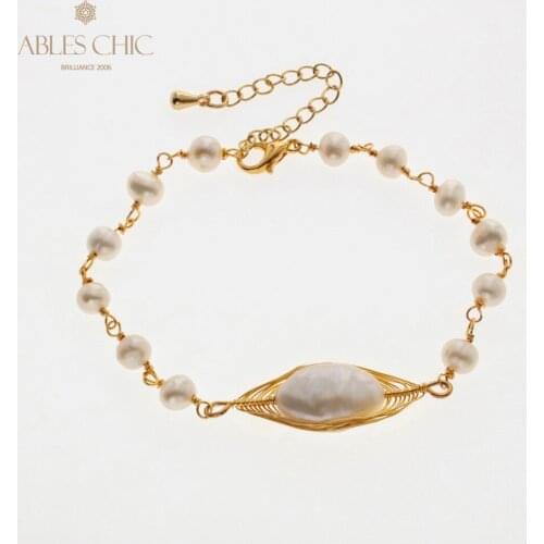 Gold Tone Wire Wrapped Baroque Freshwater Pearl Bracelet Original Design Handmade Women Multi Charms Bracelets 2020 Vintage