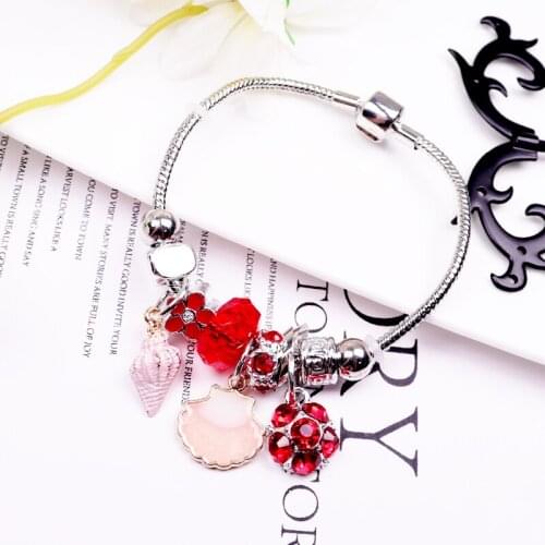 1Pcs/Lot European and American Style Creative Individuality Multi-element Pink Shell Pendant With Sun Flower Adjustable Bracelet