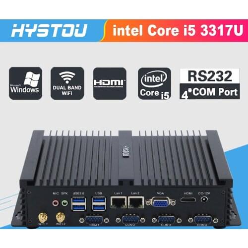 2 LAN Mini PC Windows 10 XP Fanless Industrial Computer Intel Core i5 3317U Celeron 1037U With 4 RS232 COM i5 Minipc