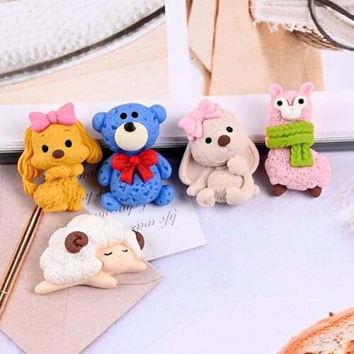 20Pcs/lot Cartoon Bear Sheep Dog Flatback Resin Cabochon Kawaii Animals Fit Phone Deco Parts DIY Accessories Scrapbooking Crafts