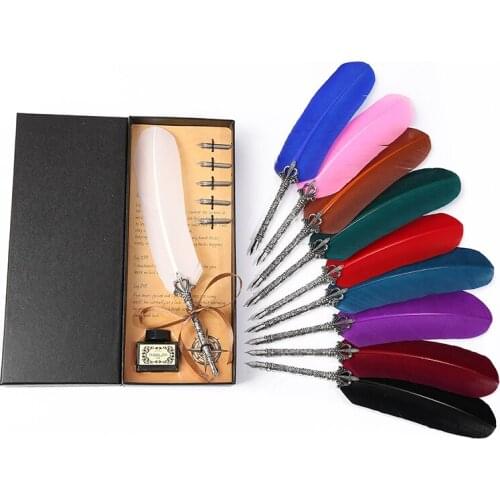 2019 new retro high-grade feather pen graduation party to send students to school + five replacement nibs + ink