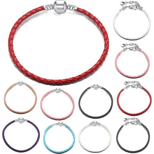 2021 Winter Fit Original Pan Charms Bracelets Pulseiras Color Genuine Leather Bangles Basic Chain Luxury Brand Women Jewelry DIY