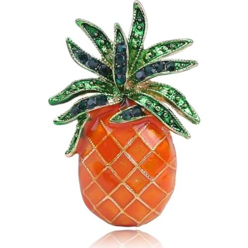 Austria Rhinestone Inlay Enamel Pineapple Brooches For Women Orange Cute Fruit Brooch Pin Dresses Coat Corsage Brooches Gift