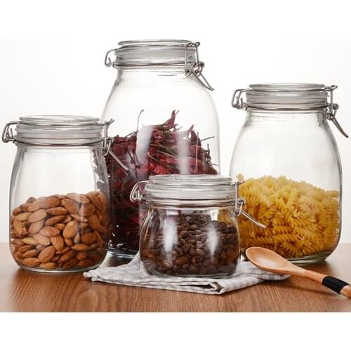 Reinforced Glass Canning Jar Wide Mouth Food Storage Jar with Lock Button Lid Leakproof Food Container Fruit Jar Dishwash Safe