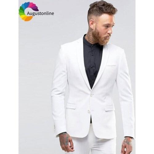 White Groom Tuxedo Simple Breasted Men Suits Wedding 2 Piece Jacket Pants Slim Fit Best Man Blazer Prom Wear Ternos