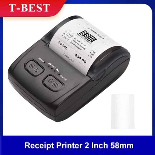 Wireless Thermal Printer All in One Receipt Printer 2 Inch 58mm Paper Width USB&BT Compatible with Windows Android IOS Windows