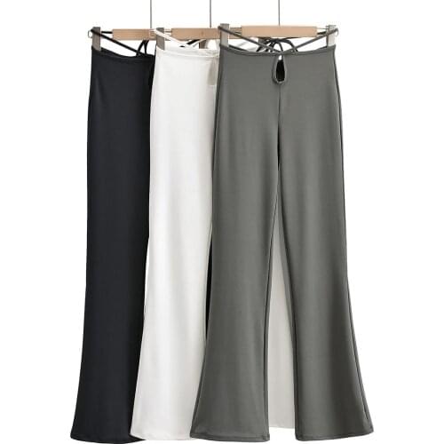 Trousers Women 2021 Summer Outfits Sexy Fashion Lace Up High Waist Pants Y2k Aesthetic Streetwear Bottoms Black White Dark Gray