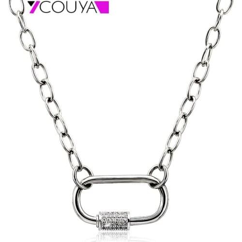 Silver Color O Chain Choker Necklaces For Women CZ Prong Rhinestone Screw Lock Personality Chain Hip-hop Neck Chain Short Collar