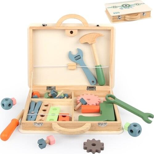 Kids Wooden Montessori Education Screw Nut Assembling Tool Toys Multifunctional Pretend Play Engineering Maintenance Baby Gifts