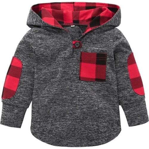 Baby Boys T-Shirts 100% Cotton Long Sleeve Outerwear Girls Plaid Flower Hooded Shirt Kids Clothes Children Clothing Sweatshirt
