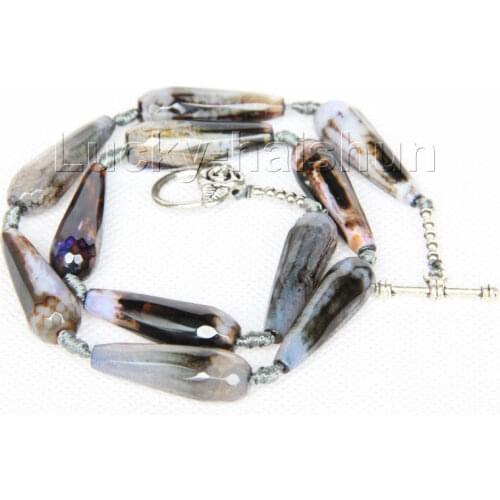 17" 10*30mm faceted drip Multicolor gray black agates beads Strand knotted necklace j9752
