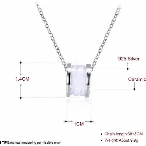 Graceful Simple Korean Style Silver Jewelry Design White Ceramic cylinder-shaped Charm 925 Pure Silver Necklace For Woman