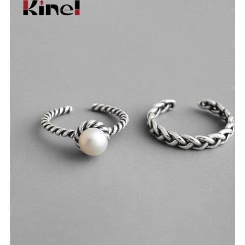 Kinel 2020 Fashion Small Natural Freshwater Pearl Rings for Women Stackable Real 925 Sterling Silver Ring Jewelry Gift