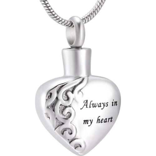 Classic Ash Pendant Necklace Mens/Women Memorial Jewelry Carving Always in My Heart Dog Cat Paw Cremation Urn Keepsake Necklaces