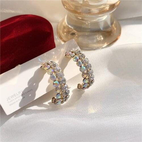 Korean temperament simple high sense C shaped full diamond flash diamond and 2020 new girl Earrings E64