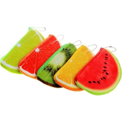 120PCS / LOT Semicircle Printed Watermelon Fruit Purses Portable Women Plush Cotton Coin Wallet Key Storage Bag