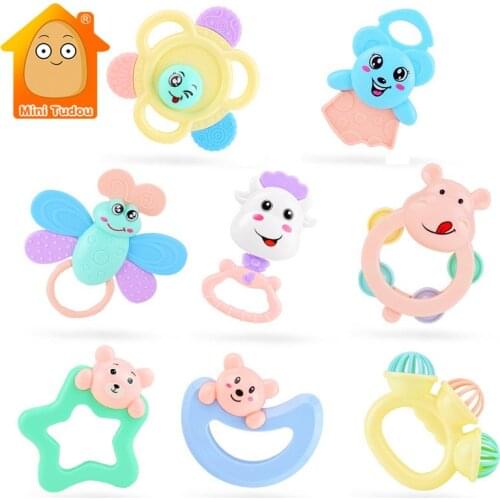 Colorful Baby Rattle Toys Set Plastic Newborn Cartoon Hand Grip Soft Shaker Rattles Teether Educational Toys For Infant