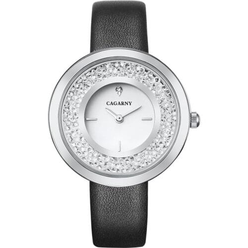 Cagarny Top Brand Quartz Watch High Quality Luxury Women Fashion Leather Strap Crystal Waterproof Ladies Watch Relogio Feminino