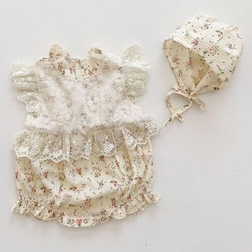 Korean Style Summer Baby Girls Clothes Newborn Baby Girl Bodysuits Cotton Short Sleeve Lace Printing Infant Baby Girls Jumpsuit