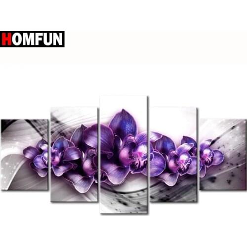 HOMFUN 5pcs Full Square/Round Drill 5D DIY Diamond Painting "Orchid peony lily" Multi-picture Combination Embroidery 5D Gift