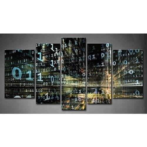 No Framed Technology Abstract Design Made Numbers 5 Pcs Canvas Picture Canvas Print Wall Art Painting Wall Decor for Living Room