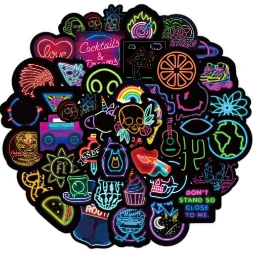 50PCS Cool Neon Light Sticker for Children Gifts Toys Anime Cute Decal Stickers to Laptop Phone Suitcase Car Guitar Stationery