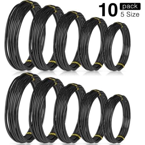 New 10 Rolls Bonsai Wires Anodized Aluminum Bonsai Training Wire in 5 Sizes - 1.0 mm, 1.5 mm, 2.0 mm, 2.5 mm, 3.0 mm Black