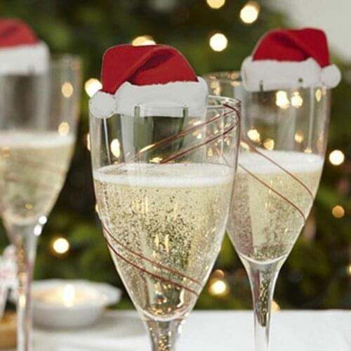 2021New Christmas Decorations Hats 10pcs/lot Champagne Glass Decor Party Home Ornament New Year 2021 Noel Navidad Natal