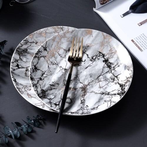 Food Plates Ceramic Dinner Dishes Marble Salad Plate Steak Noodle Dish Dessert Plates Ceramic European 8 Inch Hotel Plate