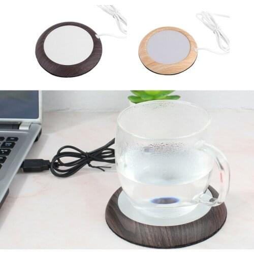Wood Grain Cup Warmer Heat Beverage Mug Mat USB Keep Drink Heater Mugs Coaster 95AC