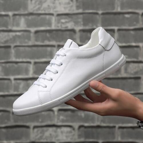 New Fashion Handmade Spring AutumnMen Casual Shoes Real Leather Breathable Flats Loafers Travel Simple White Sneakers